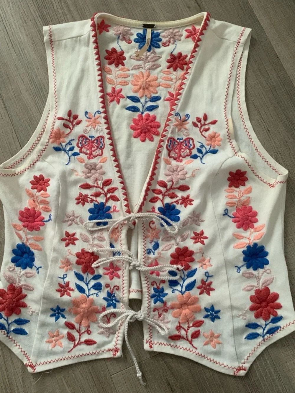 Free People Cotton Embroidered Floral Vest